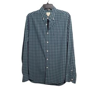 J. Crew Gingham Classic Secret Wash Button Front Shirt Navy Green